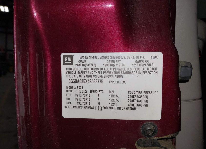 Photo 9 of 2004 Buick Rendezvous CX (VIN 3G5DA03EX4S533775)