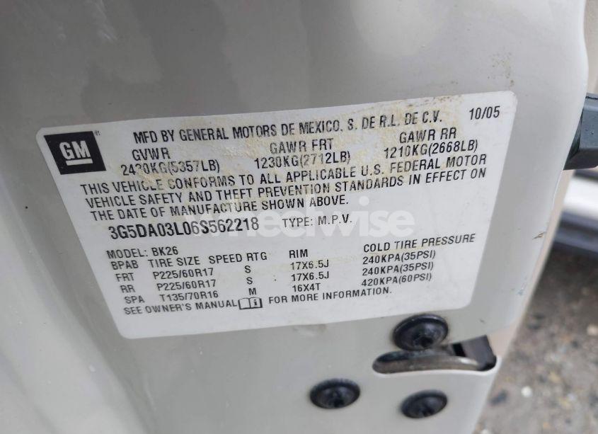 Photo 9 of 2006 Buick Rendezvous CX (VIN 3G5DA03L06S562218)