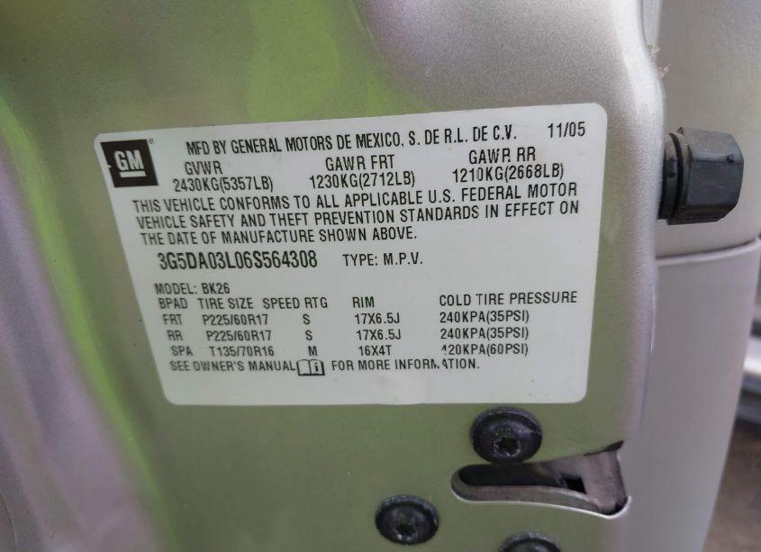 Photo 9 of 2006 Buick Rendezvous CX (VIN 3G5DA03L06S564308)