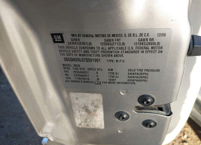 Photo 9 of 2007 Buick Rendezvous CXL (VIN 3G5DA03L07S591901)