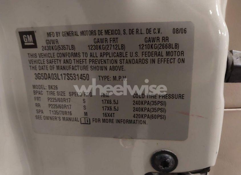 Photo 9 of 2007 Buick Rendezvous CXL (VIN 3G5DA03L17S531450)