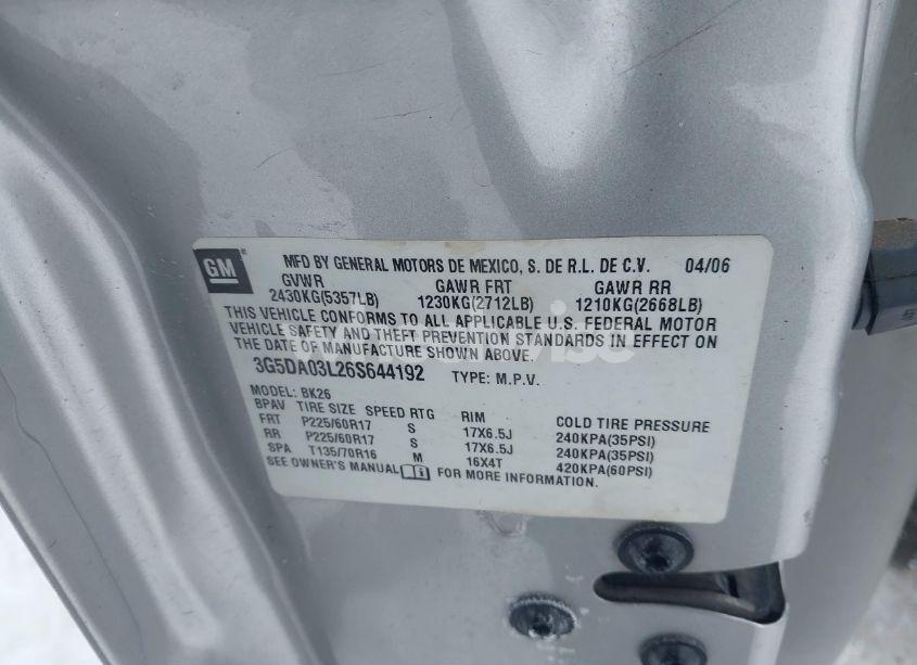 Photo 9 of 2006 Buick Rendezvous CX (VIN 3G5DA03L26S644192)