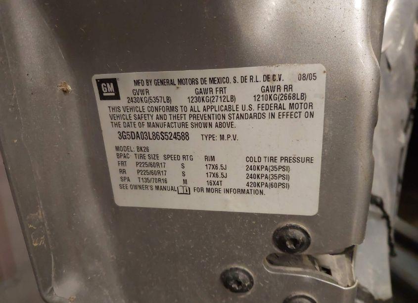 Photo 9 of 2006 Buick Rendezvous CX (VIN 3G5DA03L86S524588)