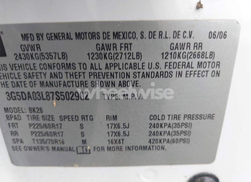 Photo 9 of 2007 Buick Rendezvous CXL (VIN 3G5DA03L87S502902)
