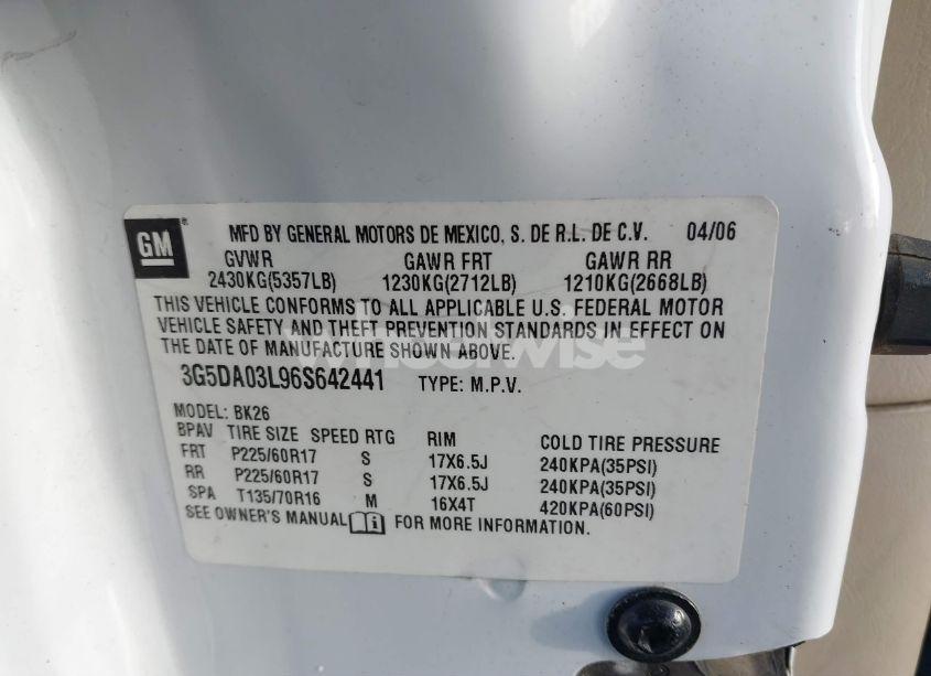 Photo 9 of 2006 Buick Rendezvous CX (VIN 3G5DA03L96S642441)