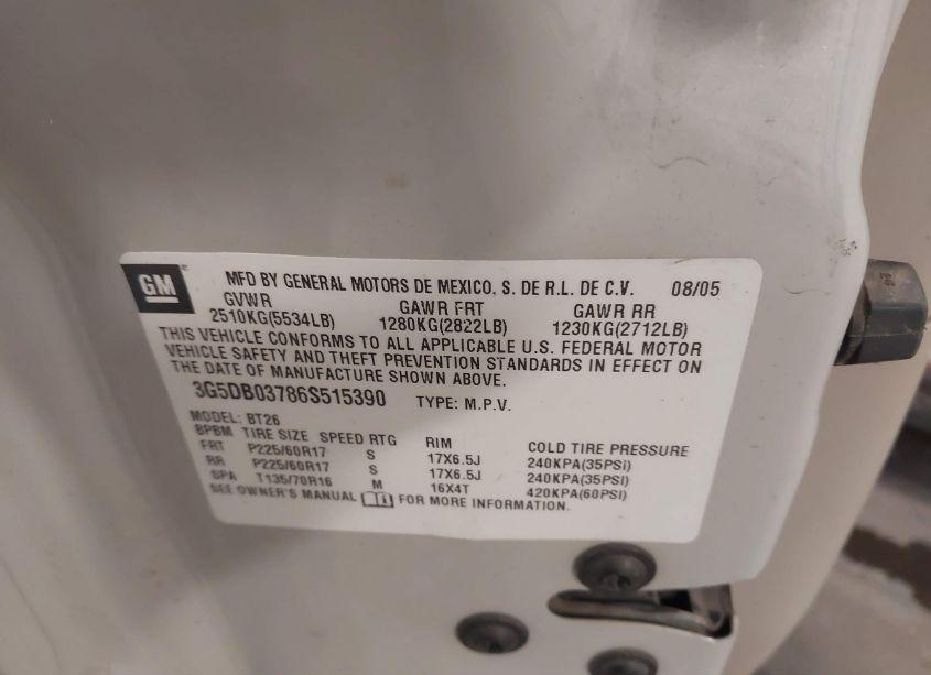 Photo 9 of 2006 Buick Rendezvous CX (VIN 3G5DB03786S515390)