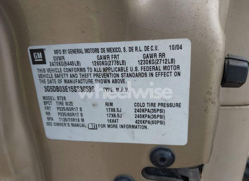 Photo 9 of 2005 Buick Rendezvous CX (VIN 3G5DB03E15S530536)