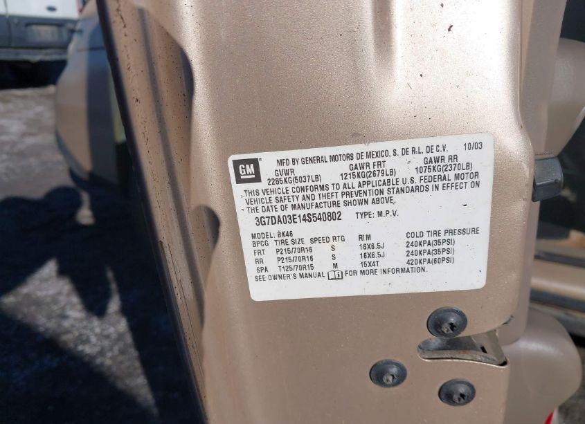 Photo 9 of 2004 Pontiac Aztek (VIN 3G7DA03E14S540802)