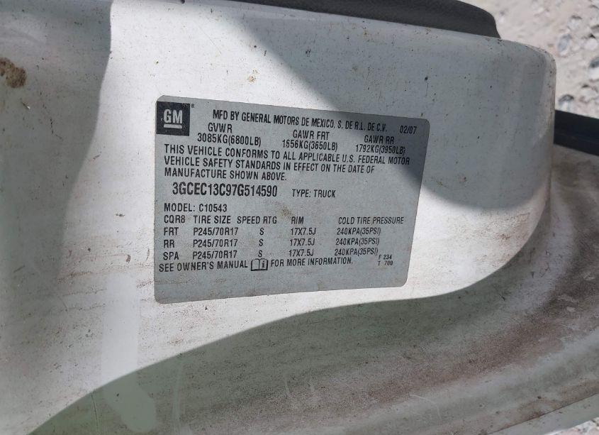 Photo 9 of 2007 Chevrolet Silverado 1500 WORK TRUCK (VIN 3GCEC13C97G514590)