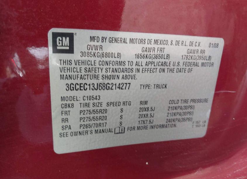 Photo 9 of 2008 Chevrolet Silverado 1500 LT1 (VIN 3GCEC13J68G214277)