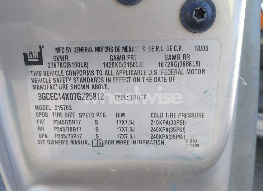 Photo 9 of 2007 Chevrolet Silverado 1500 CLASSIC WORK TRUCK (VIN 3GCEC14X07G225812)