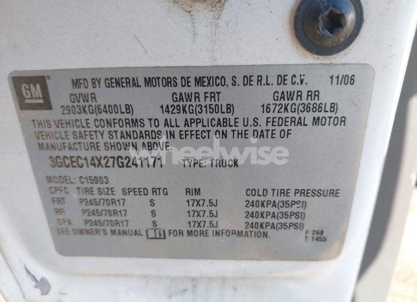 Photo 9 of 2007 Chevrolet Silverado 1500 CLASSIC WORK TRUCK (VIN 3GCEC14X27G241171)