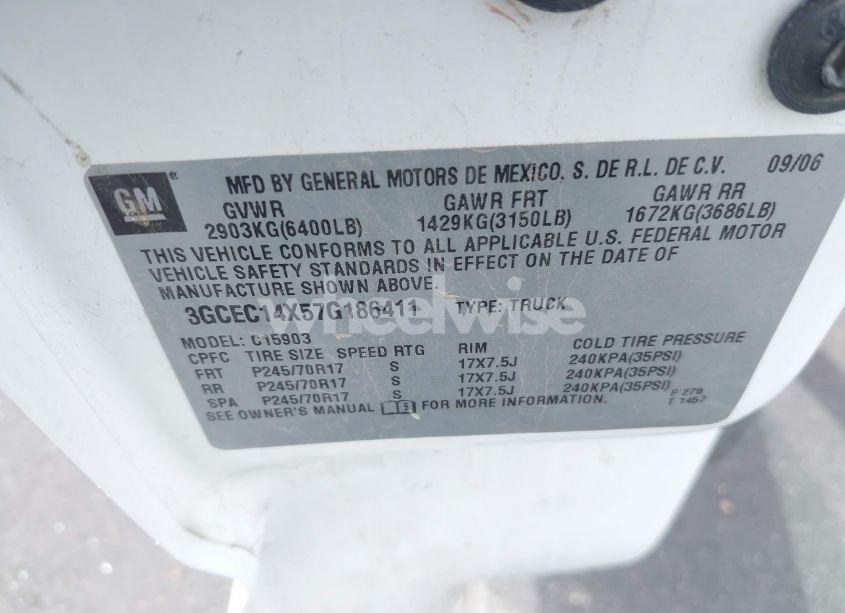 Photo 9 of 2007 Chevrolet Silverado 1500 CLASSIC WORK TRUCK (VIN 3GCEC14X57G186411)