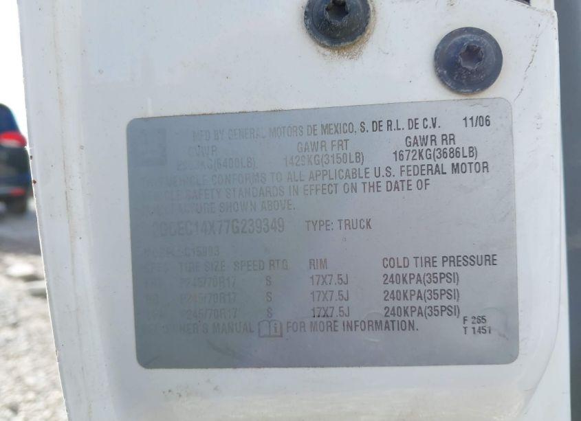 Photo 9 of 2007 Chevrolet Silverado 1500 CLASSIC WORK TRUCK (VIN 3GCEC14X77G239349)