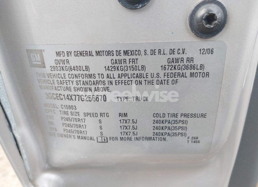 Photo 9 of 2007 Chevrolet Silverado 1500 CLASSIC WORK TRUCK (VIN 3GCEC14X77G256670)