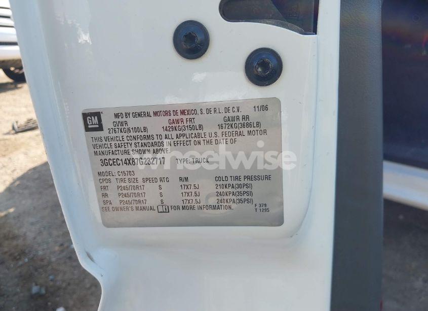 Photo 9 of 2007 Chevrolet Silverado 1500 CLASSIC WORK TRUCK (VIN 3GCEC14X87G232717)