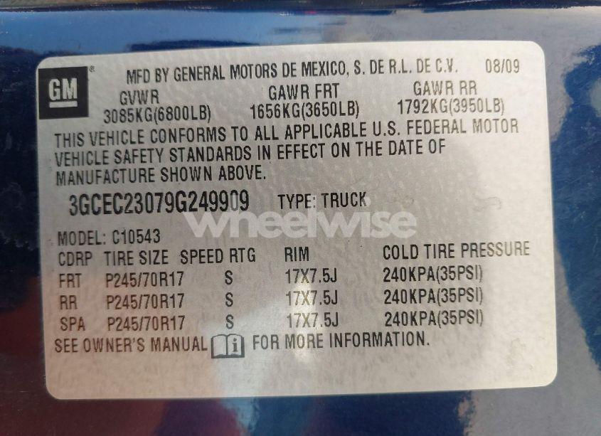 Photo 9 of 2009 Chevrolet Silverado 1500 LT (VIN 3GCEC23079G249909)