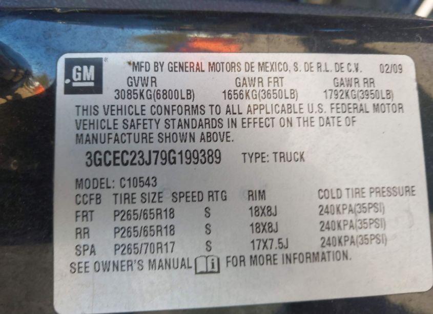 Photo 9 of 2009 Chevrolet Silverado 1500 LT (VIN 3GCEC23J79G199389)
