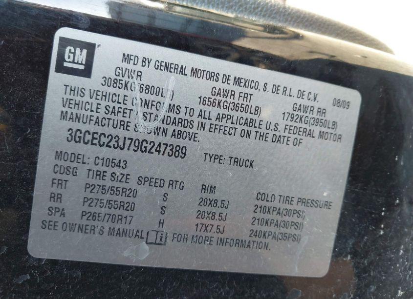 Photo 9 of 2009 Chevrolet Silverado 1500 LT (VIN 3GCEC23J79G247389)