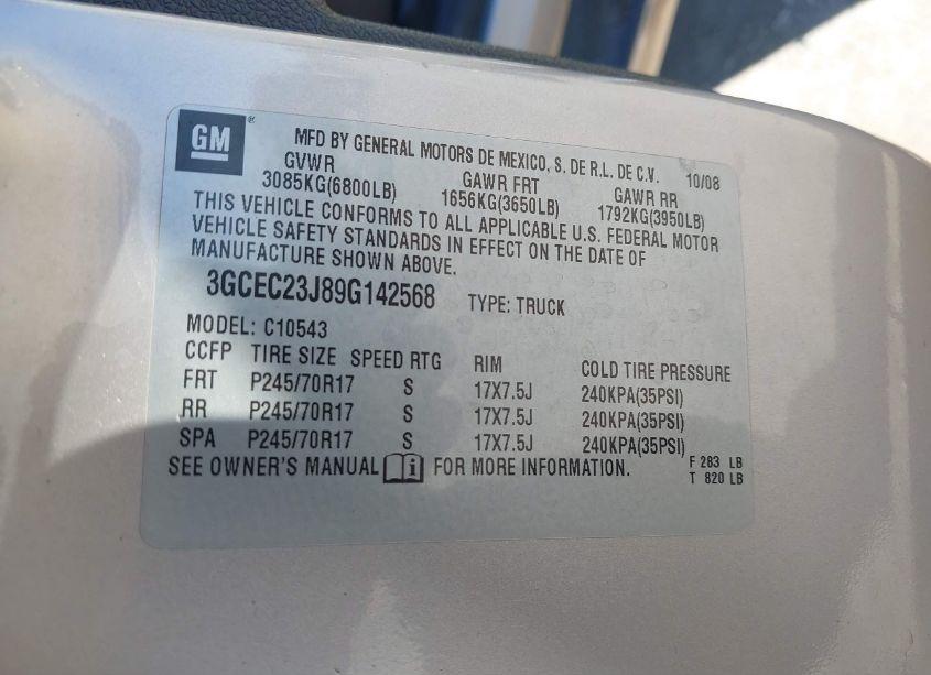 Photo 9 of 2009 Chevrolet Silverado 1500 LT (VIN 3GCEC23J89G142568)