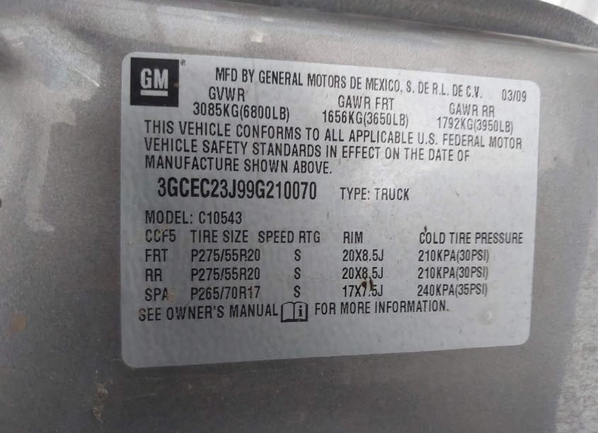 Photo 9 of 2009 Chevrolet Silverado 1500 LT (VIN 3GCEC23J99G210070)