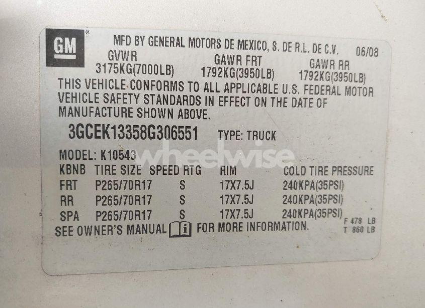 Photo 9 of 2008 Chevrolet Silverado 1500 LTZ (VIN 3GCEK13358G306551)