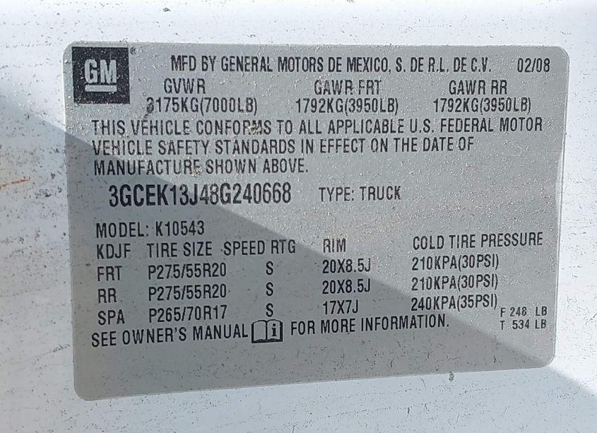 Photo 9 of 2008 Chevrolet Silverado 1500 LT1 (VIN 3GCEK13J48G240668)
