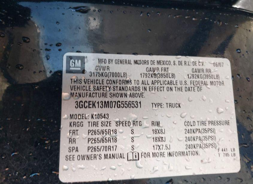 Photo 9 of 2007 Chevrolet Silverado 1500 LT2 (VIN 3GCEK13M07G556531)