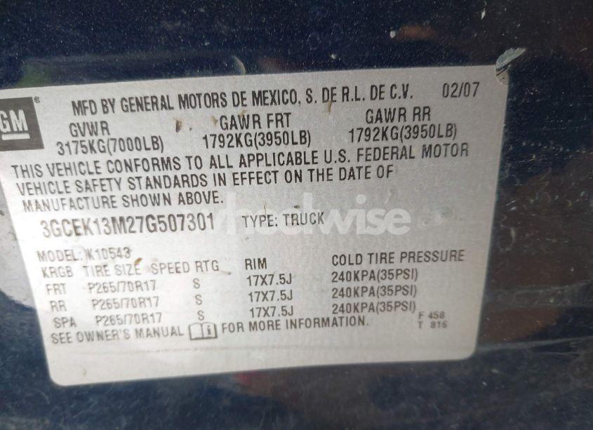 Photo 8 of 2007 Chevrolet Silverado 1500 LT2 (VIN 3GCEK13M27G507301)