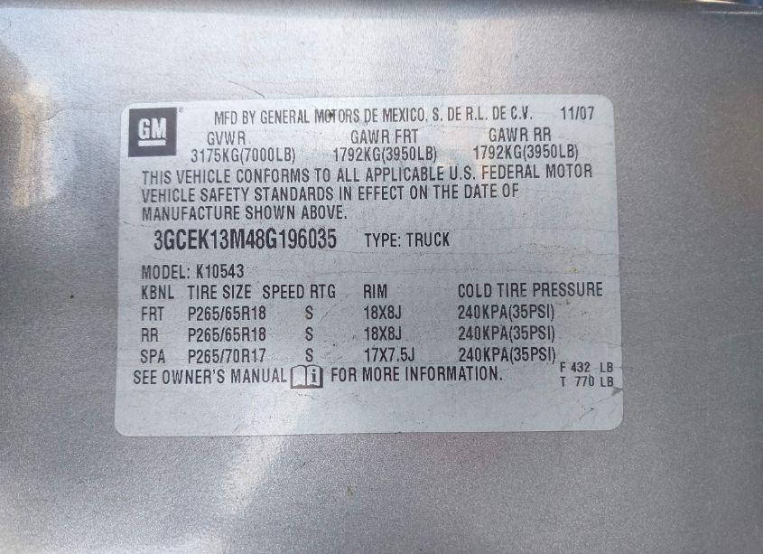 Photo 9 of 2008 Chevrolet Silverado 1500 LT2 (VIN 3GCEK13M48G196035)