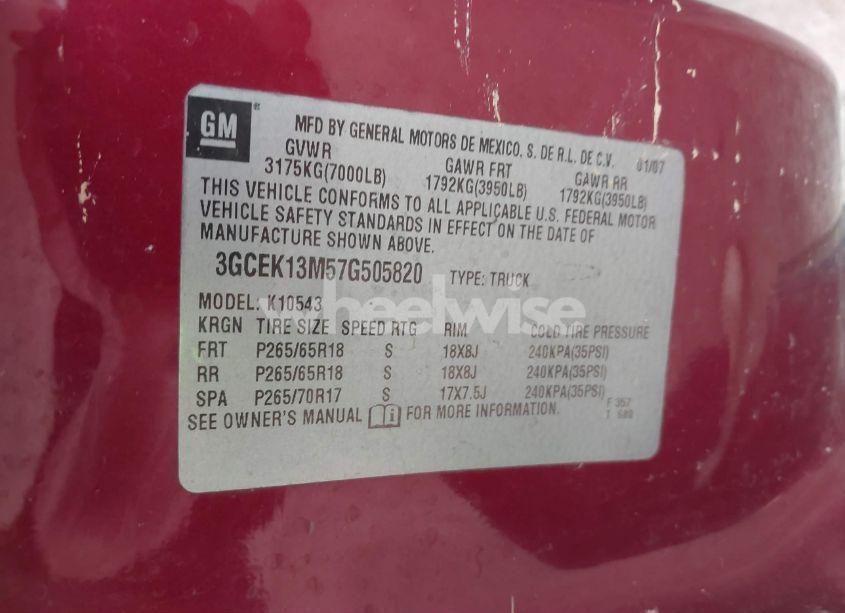 Photo 9 of 2007 Chevrolet Silverado 1500 LT1 (VIN 3GCEK13M57G505820)