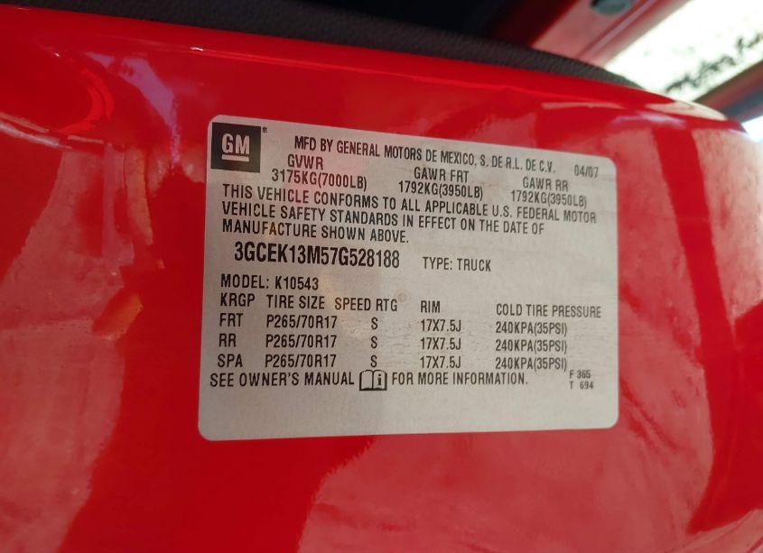 Photo 9 of 2007 Chevrolet Silverado 1500 LT1 (VIN 3GCEK13M57G528188)