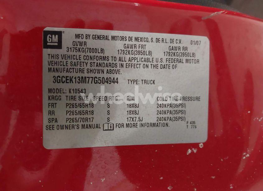 Photo 9 of 2007 Chevrolet Silverado 1500 LT2 (VIN 3GCEK13M77G504944)