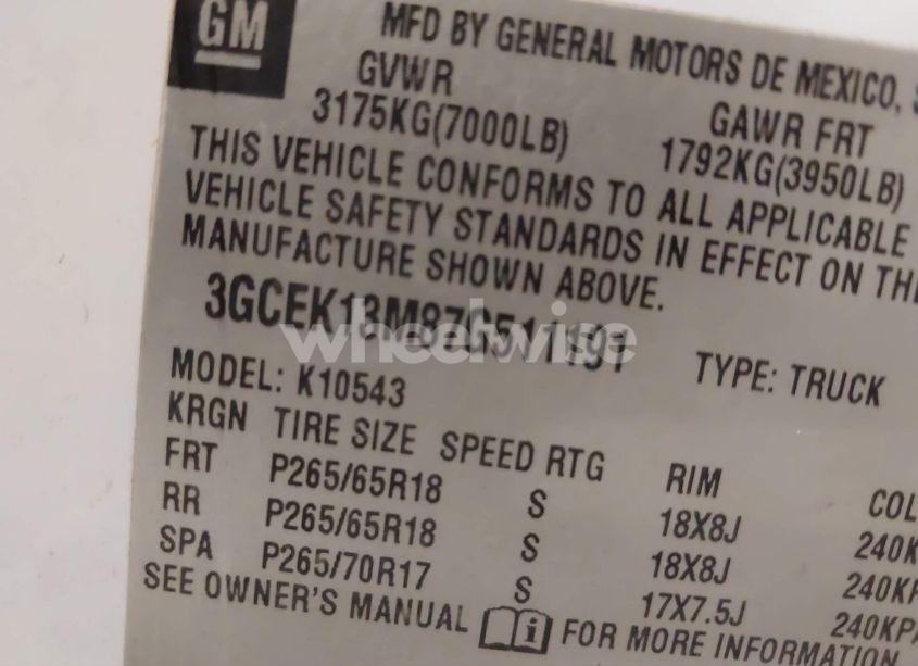 Photo 9 of 2007 Chevrolet Silverado 1500 LT1 (VIN 3GCEK13M87G511191)