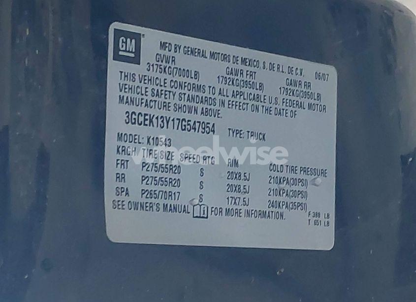 Photo 9 of 2007 Chevrolet Silverado 1500 LTZ (VIN 3GCEK13Y17G547954)