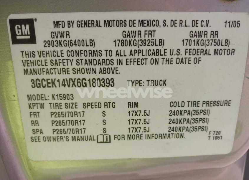 Photo 9 of 2006 Chevrolet Silverado 1500 WORK TRUCK (VIN 3GCEK14VX6G180393)