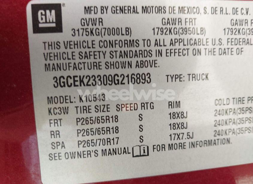 Photo 9 of 2009 Chevrolet Silverado 1500 LT (VIN 3GCEK23309G216893)