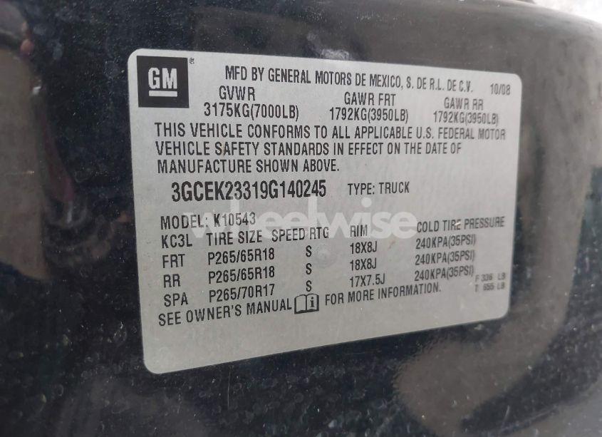 Photo 9 of 2009 Chevrolet Silverado 1500 LT (VIN 3GCEK23319G140245)