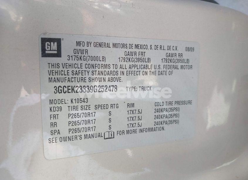 Photo 9 of 2009 Chevrolet Silverado 1500 LT (VIN 3GCEK23339G252478)