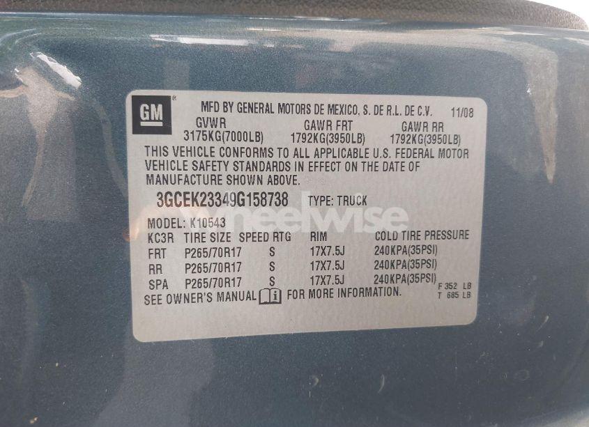 Photo 9 of 2009 Chevrolet Silverado 1500 LT (VIN 3GCEK23349G158738)