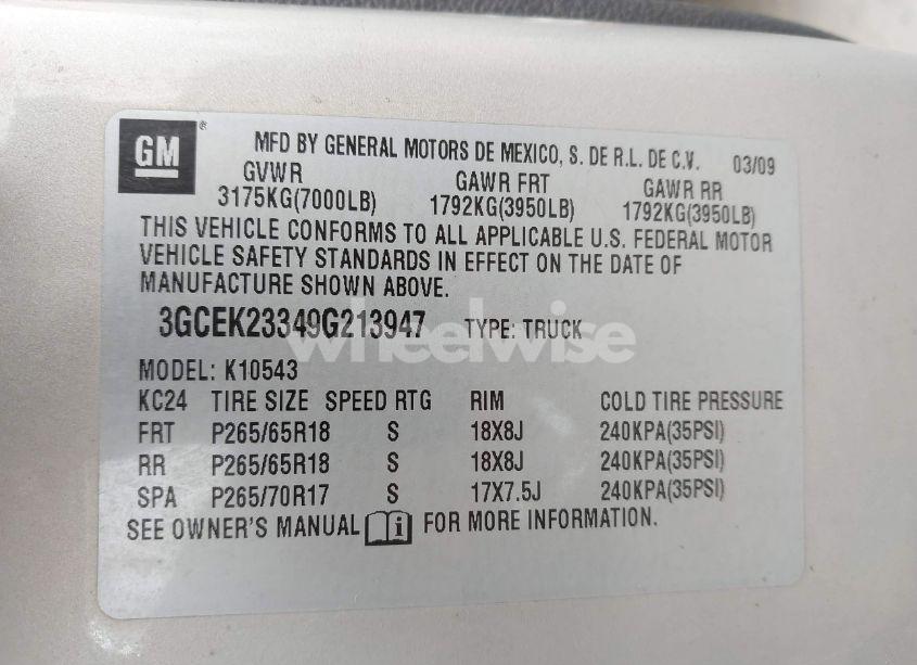 Photo 9 of 2009 Chevrolet Silverado 1500 LT (VIN 3GCEK23349G213947)