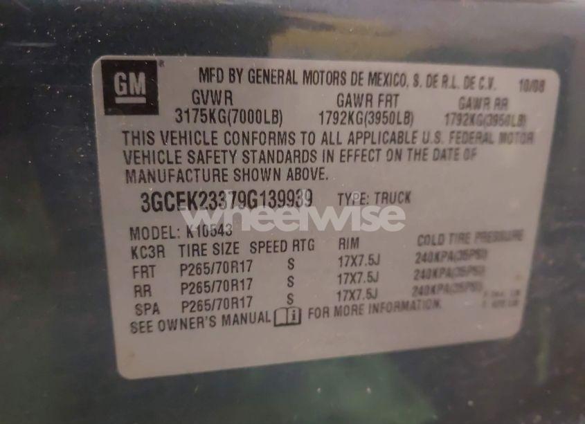 Photo 9 of 2009 Chevrolet Silverado 1500 LT (VIN 3GCEK23379G139939)