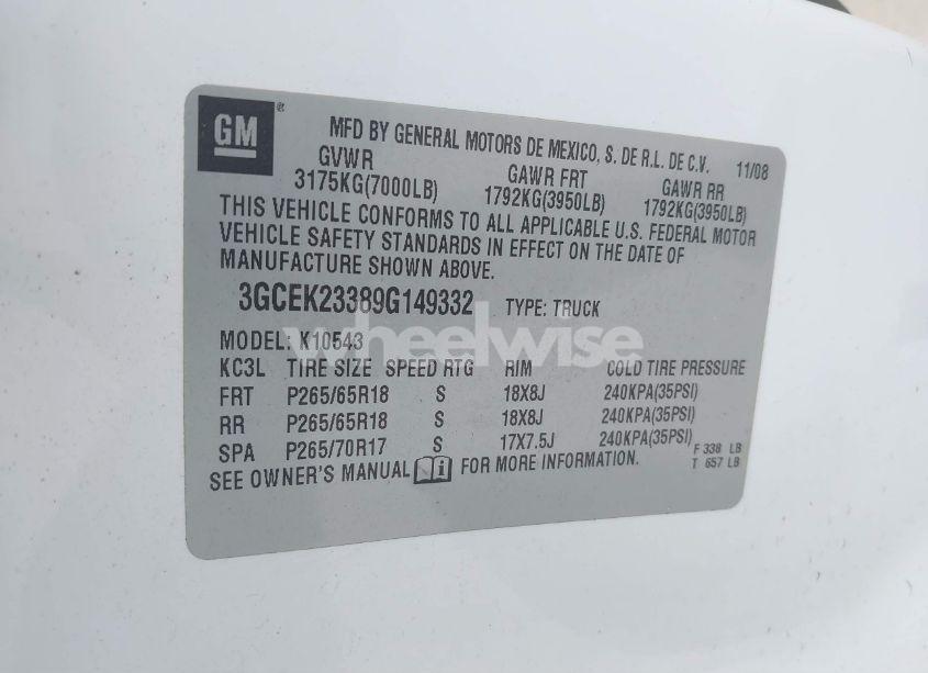 Photo 9 of 2009 Chevrolet Silverado 1500 LT (VIN 3GCEK23389G149332)