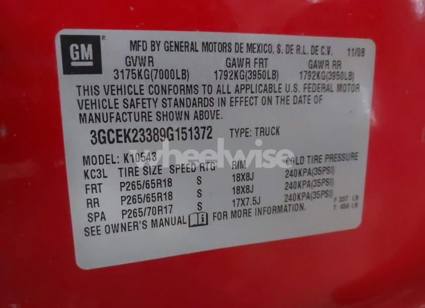 Photo 9 of 2009 Chevrolet Silverado 1500 LT (VIN 3GCEK23389G151372)