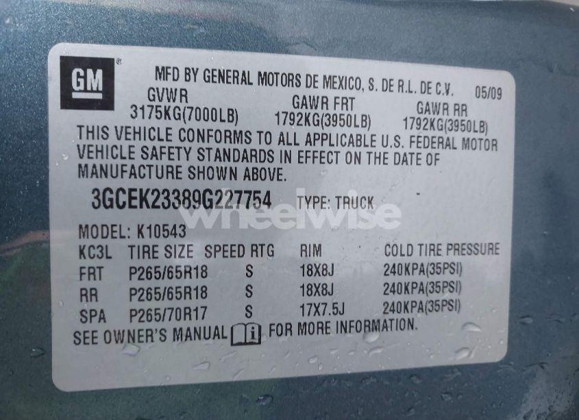 Photo 9 of 2009 Chevrolet Silverado 1500 LT (VIN 3GCEK23389G227754)