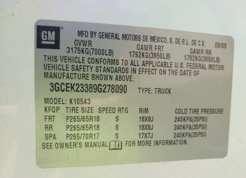 Photo 9 of 2009 Chevrolet Silverado 1500 LT (VIN 3GCEK23389G278090)