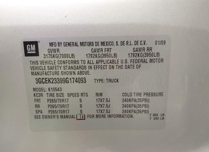 Photo 9 of 2009 Chevrolet Silverado 1500 LT (VIN 3GCEK23399G174093)