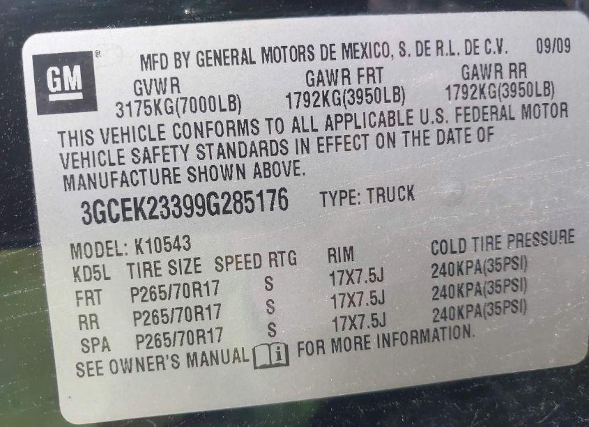 Photo 9 of 2009 Chevrolet Silverado 1500 LT (VIN 3GCEK23399G285176)