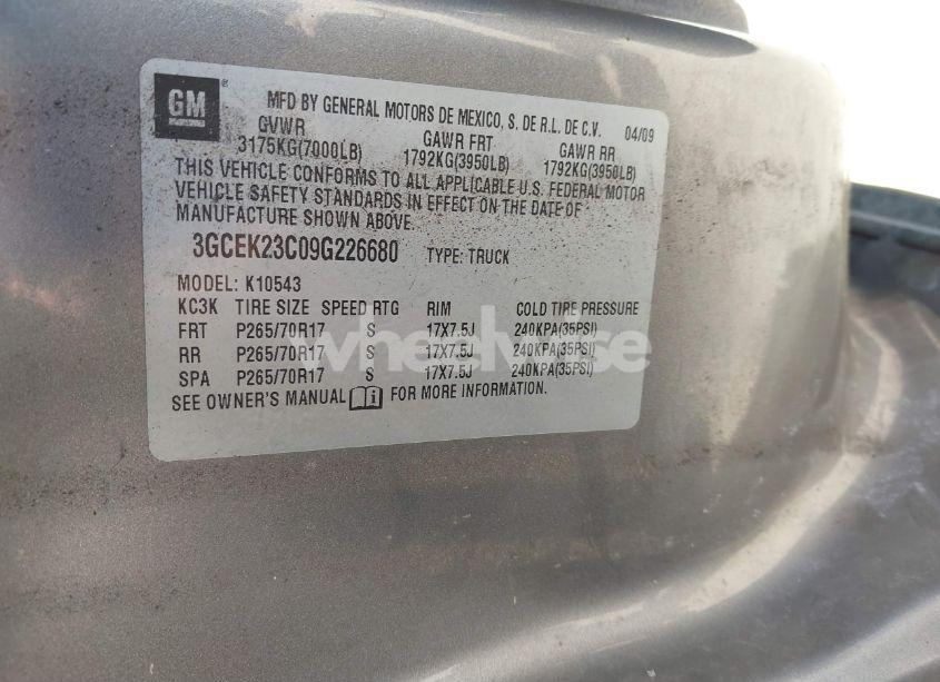 Photo 9 of 2009 Chevrolet Silverado 1500 LT (VIN 3GCEK23C09G226680)