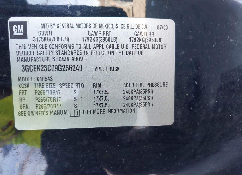 Photo 9 of 2009 Chevrolet Silverado 1500 LT (VIN 3GCEK23C09G236240)